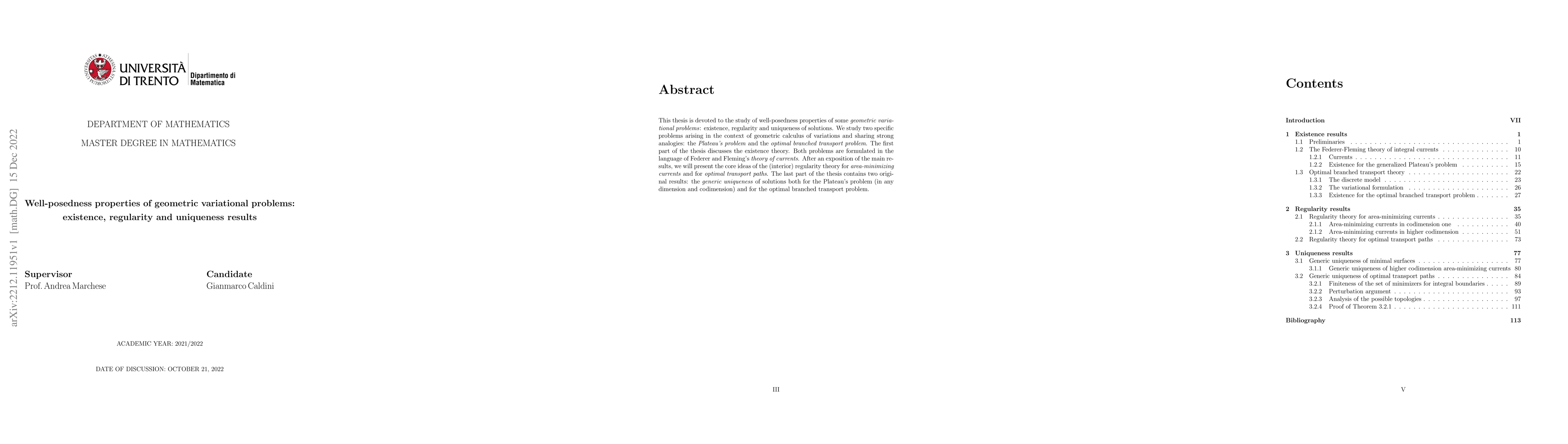Thumbnail for Well-posedness properties of geometric variational problems: existence,
  regularity and uniqueness results