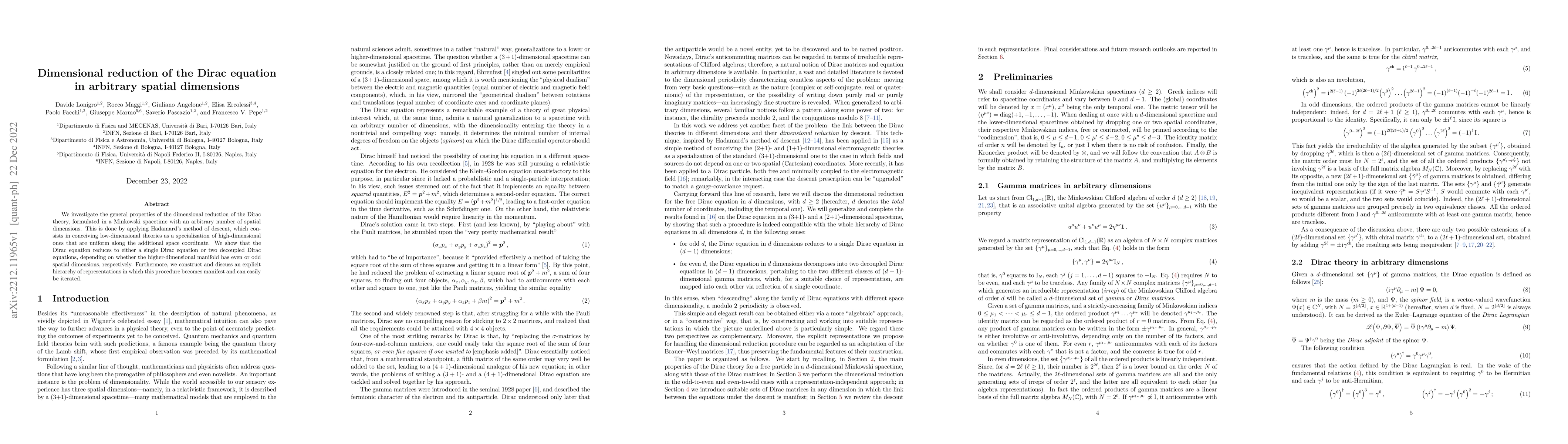 Thumbnail for Dimensional reduction of the Dirac equation in arbitrary spatial
  dimensions