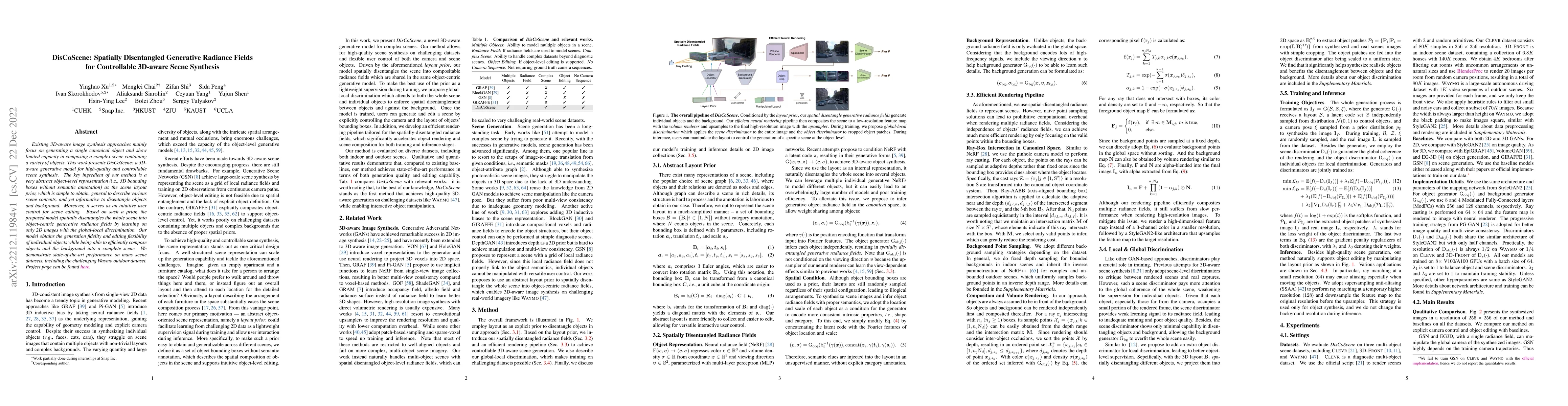 Thumbnail for DisCoScene: Spatially Disentangled Generative Radiance Fields for
  Controllable 3D-aware Scene Synthesis