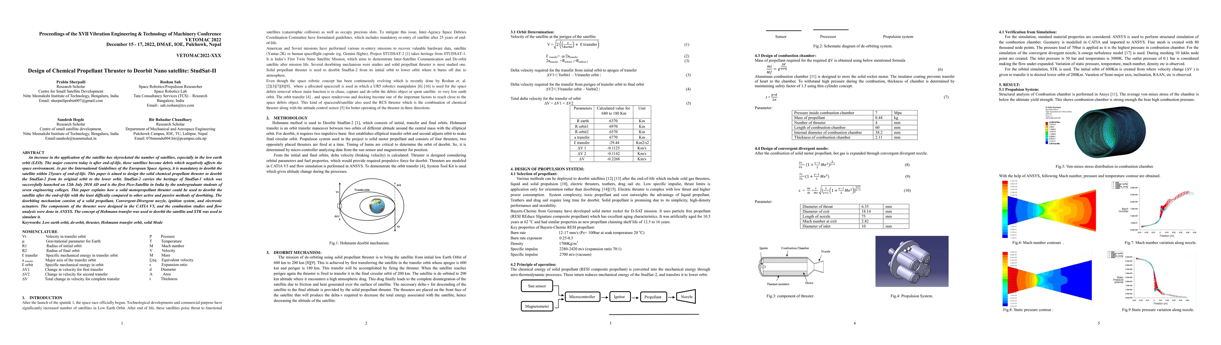 Thumbnail for Design of Chemical Propellant Thruster to Deorbit Nano satellite:
  StudSat II