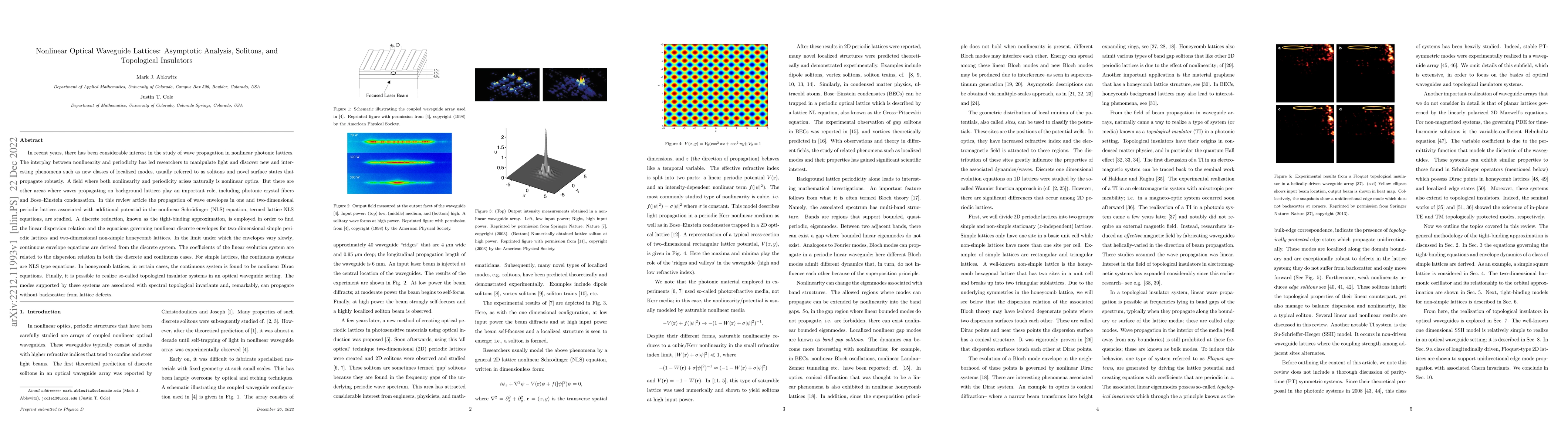 Thumbnail for Nonlinear optical waveguide lattices: Asymptotic analysis, solitons, and
  topological insulators