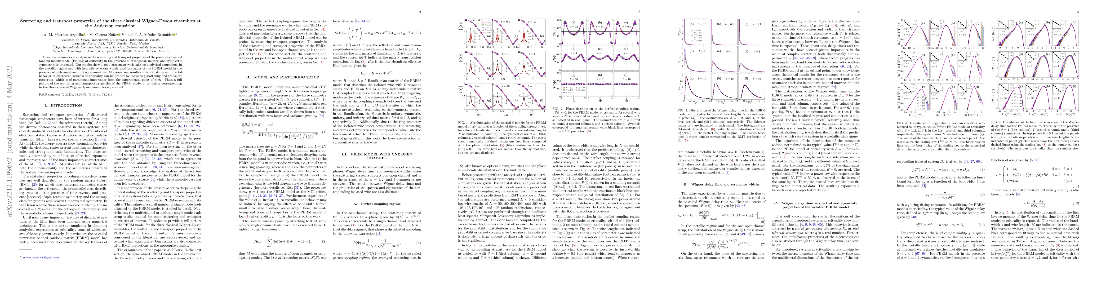 Thumbnail for Scattering and transport properties of the three classical Wigner-Dyson
  ensembles at the Anderson transition