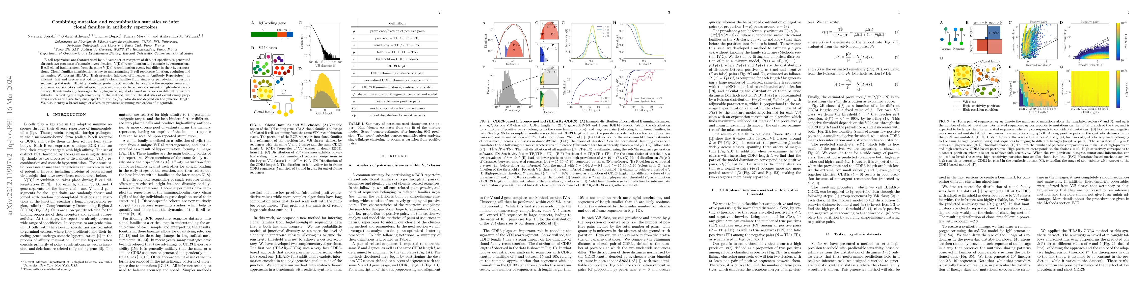 Thumbnail for Combining mutation and recombination statistics to infer clonal families
  in antibody repertoires