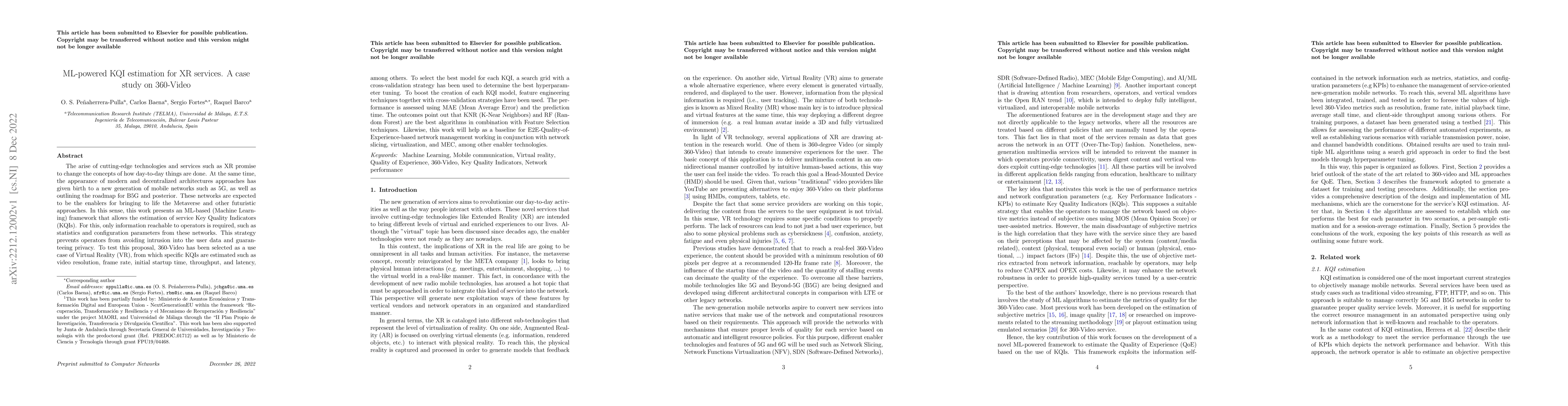 Thumbnail for ML-powered KQI estimation for XR services. A case study on 360-Video
