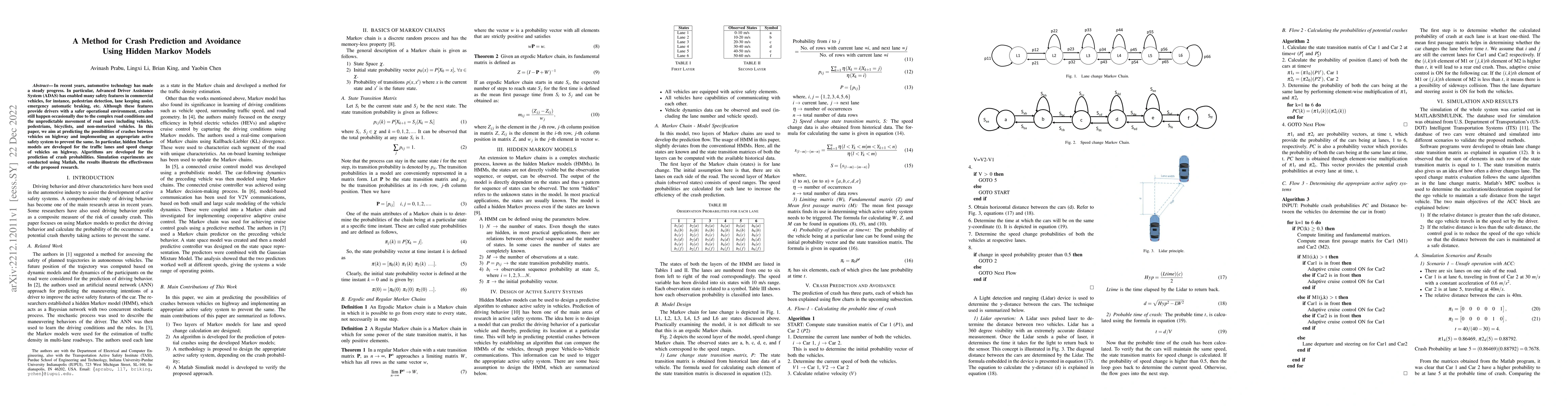 Thumbnail for A Method for Crash Prediction and Avoidance Using Hidden Markov Models