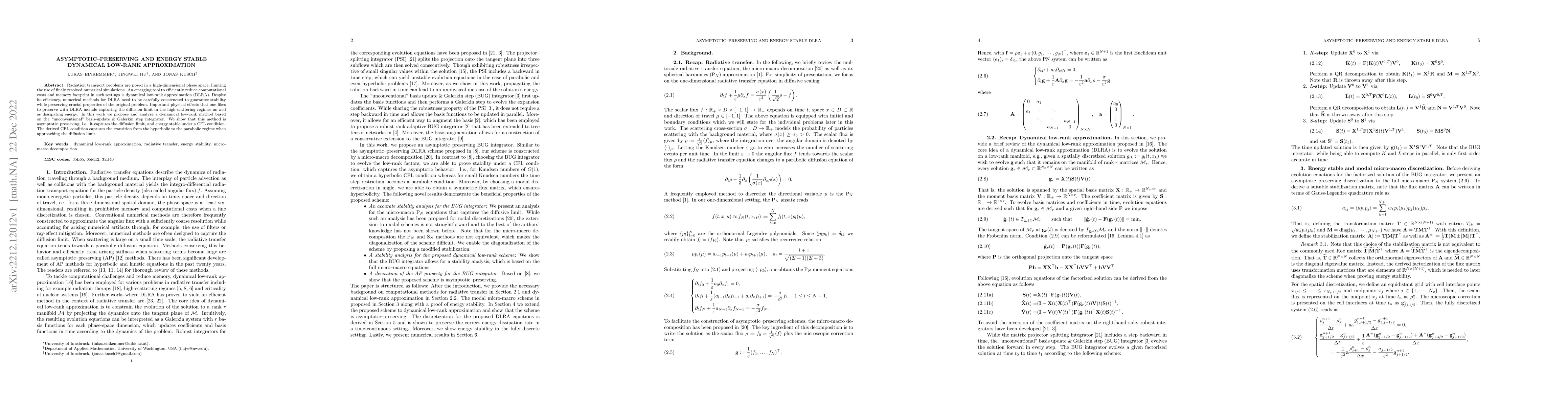 Thumbnail for Asymptotic--preserving and energy stable dynamical low-rank
  approximation