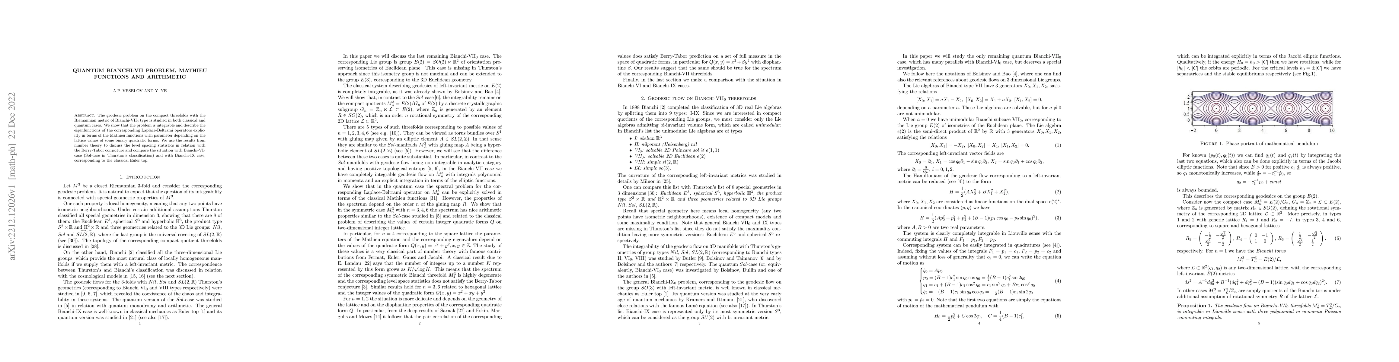 Thumbnail for Quantum Bianchi-VII problem, Mathieu functions and arithmetic