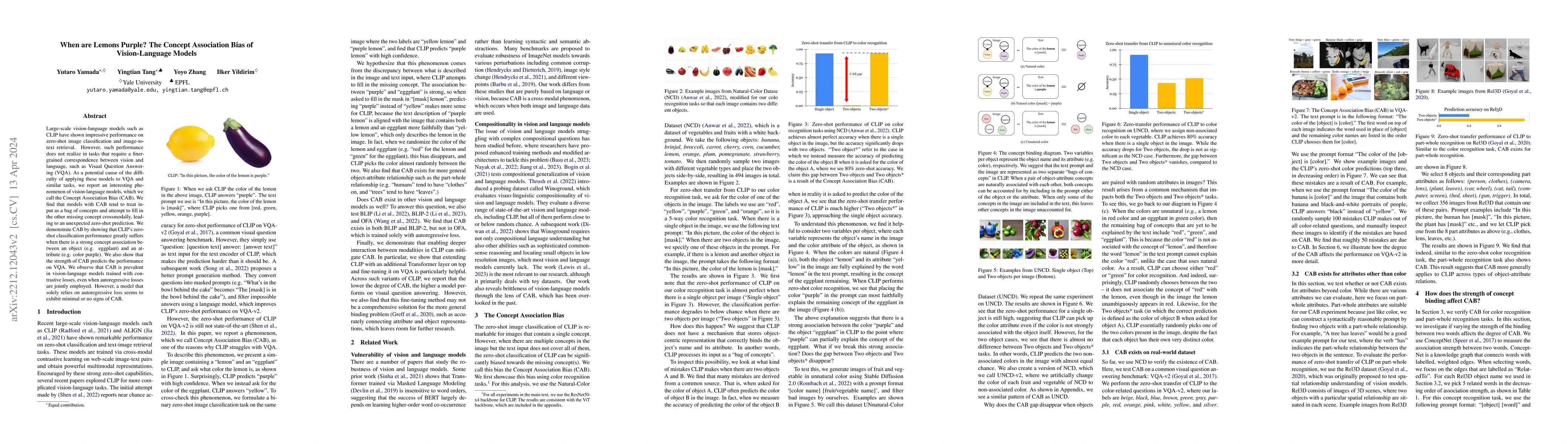 Thumbnail for When are Lemons Purple? The Concept Association Bias of Vision-Language
  Models