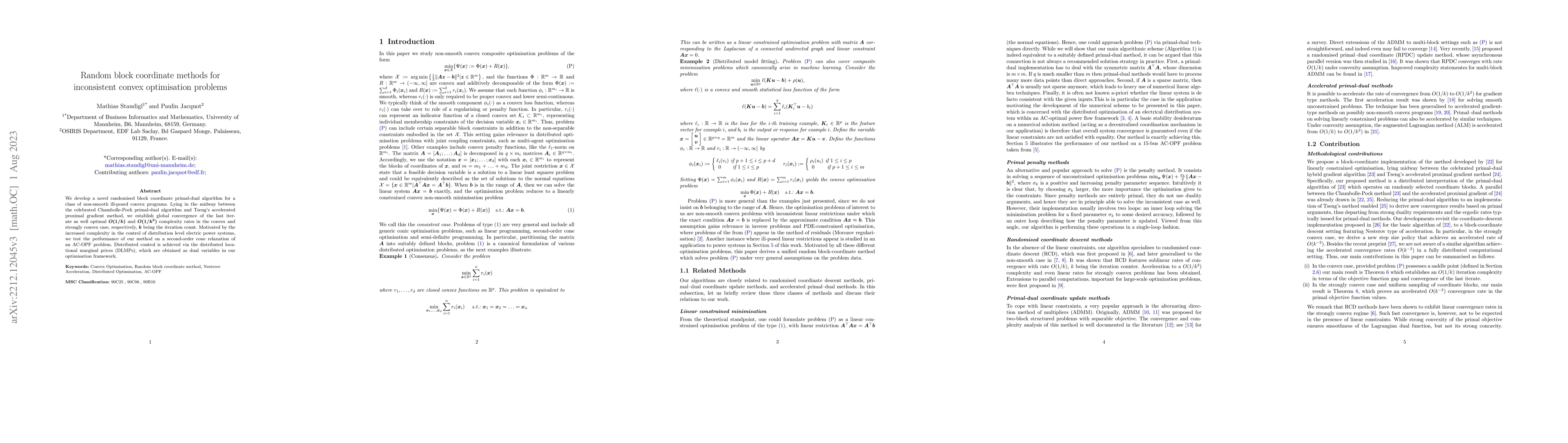 Thumbnail for Random block coordinate methods for inconsistent convex optimisation
  problems