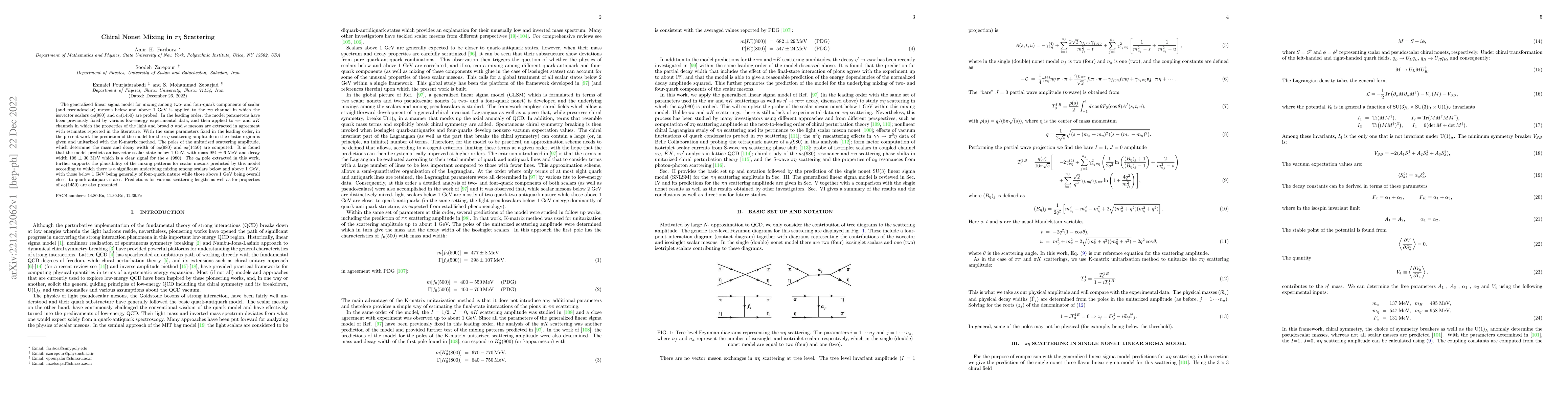 Thumbnail for Chiral Nonet Mixing in $\pi \eta$ Scattering