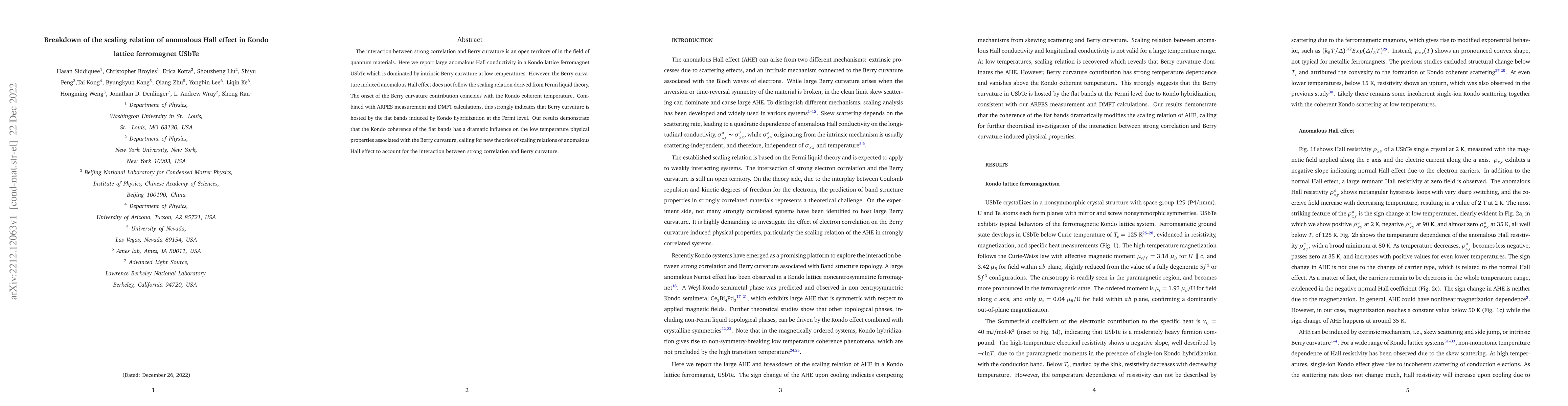 Thumbnail for Breakdown of the scaling relation of anomalous Hall effect in Kondo
  lattice ferromagnet USbTe