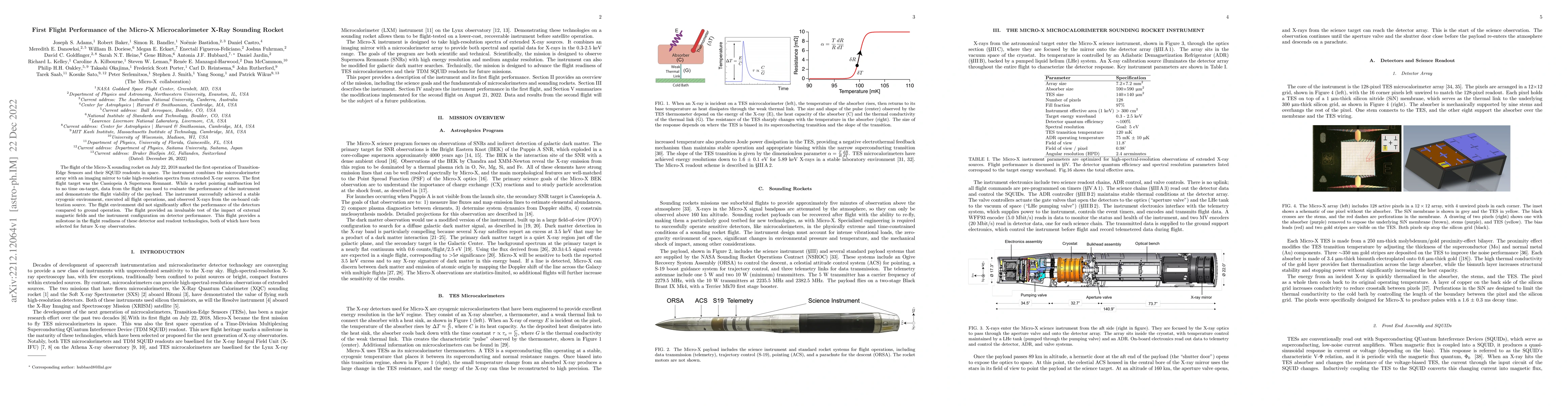 Thumbnail for First Flight Performance of the Micro-X Microcalorimeter X-Ray Sounding
  Rocket