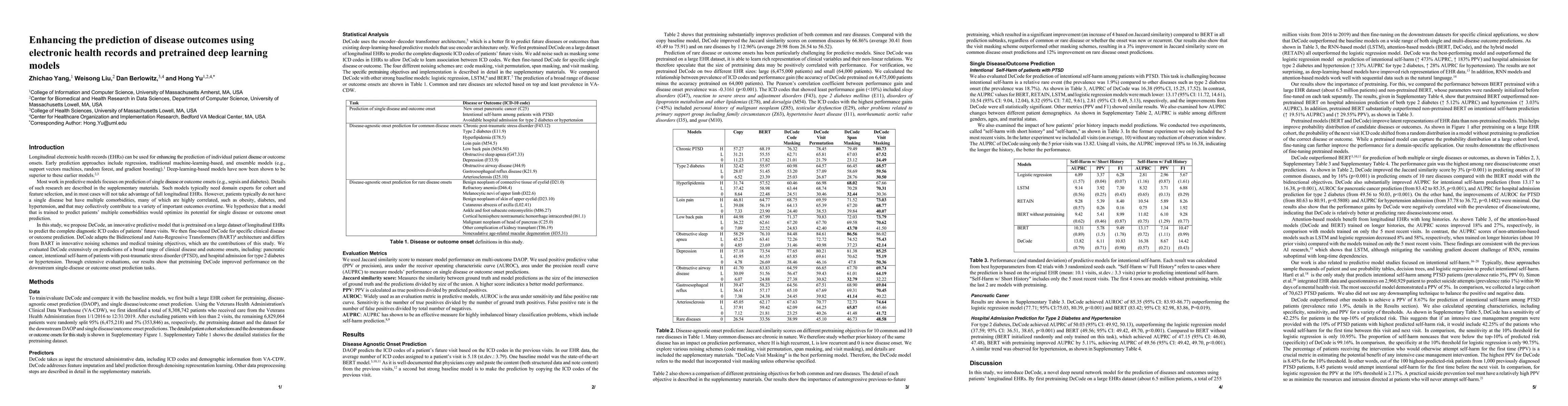 Thumbnail for Enhancing the prediction of disease outcomes using electronic health
  records and pretrained deep learning models