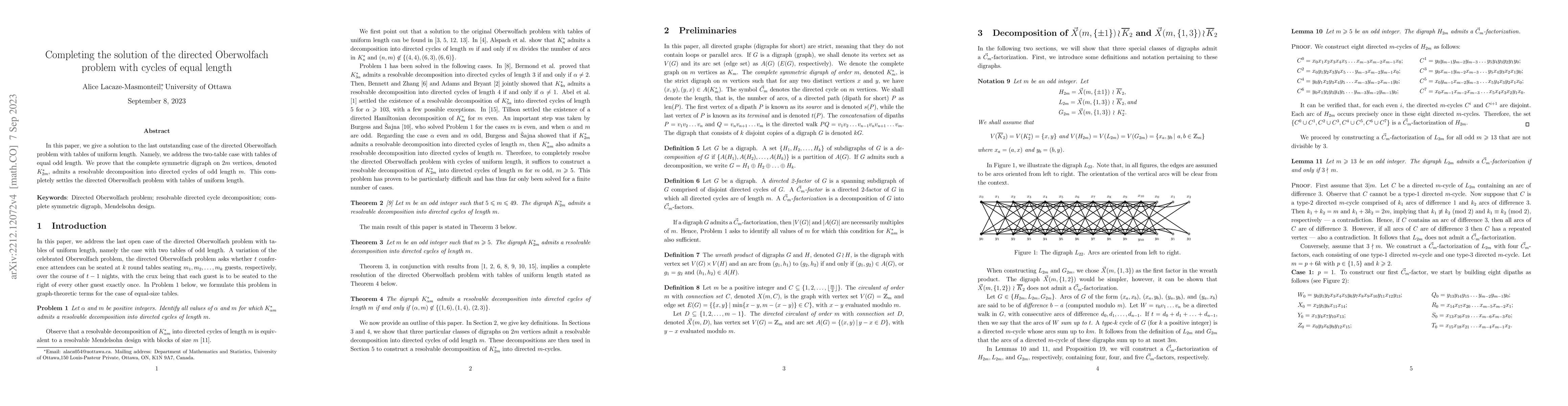 Thumbnail for Completing the solution of the directed Oberwolfach problem with cycles
  of equal length
