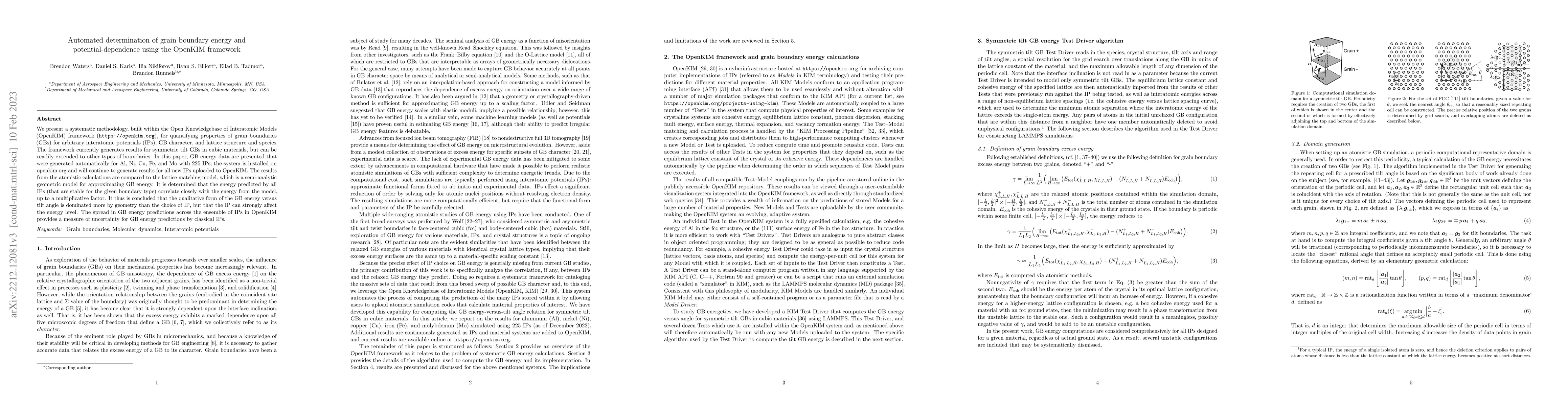 Thumbnail for Automated determination of grain boundary energy and
  potential-dependence using the OpenKIM framework