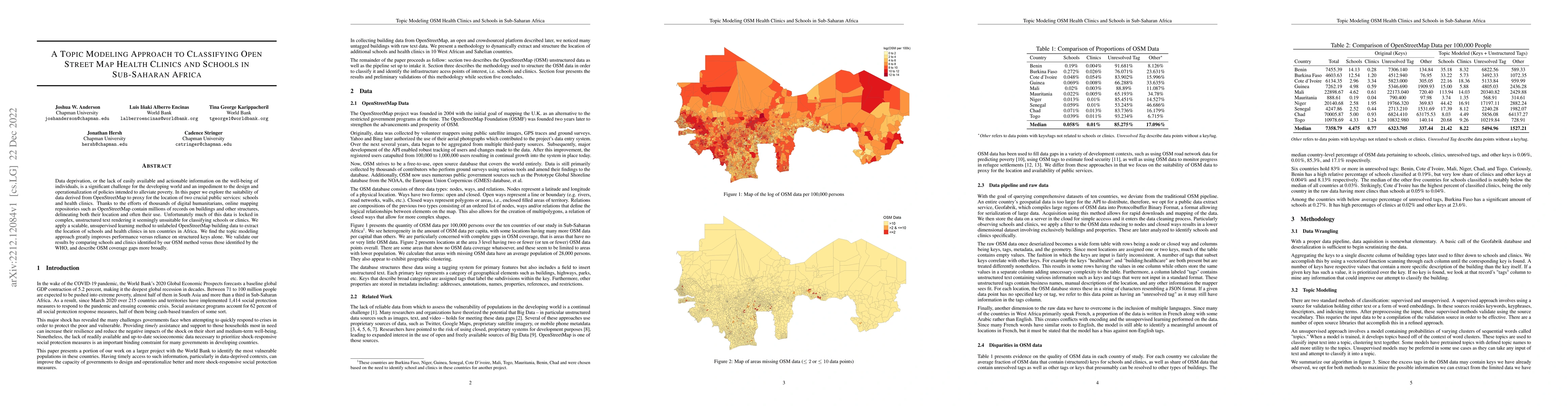 Thumbnail for A Topic Modeling Approach to Classifying Open Street Map Health Clinics
  and Schools in Sub-Saharan Africa