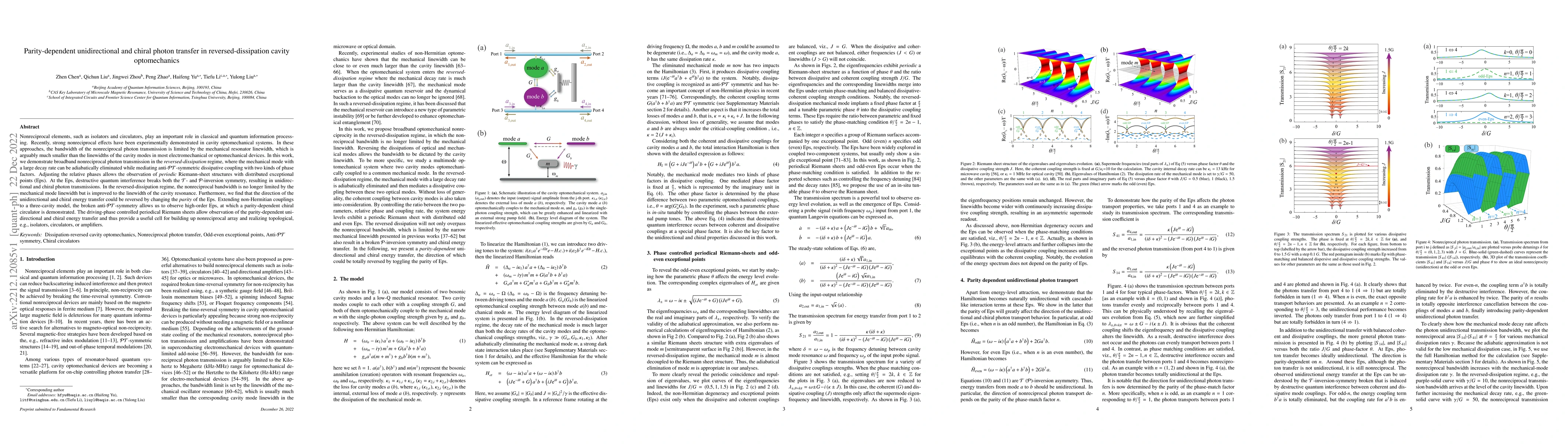 Thumbnail for Parity-dependent unidirectional and chiral photon transfer in
  reversed-dissipation cavity optomechanics