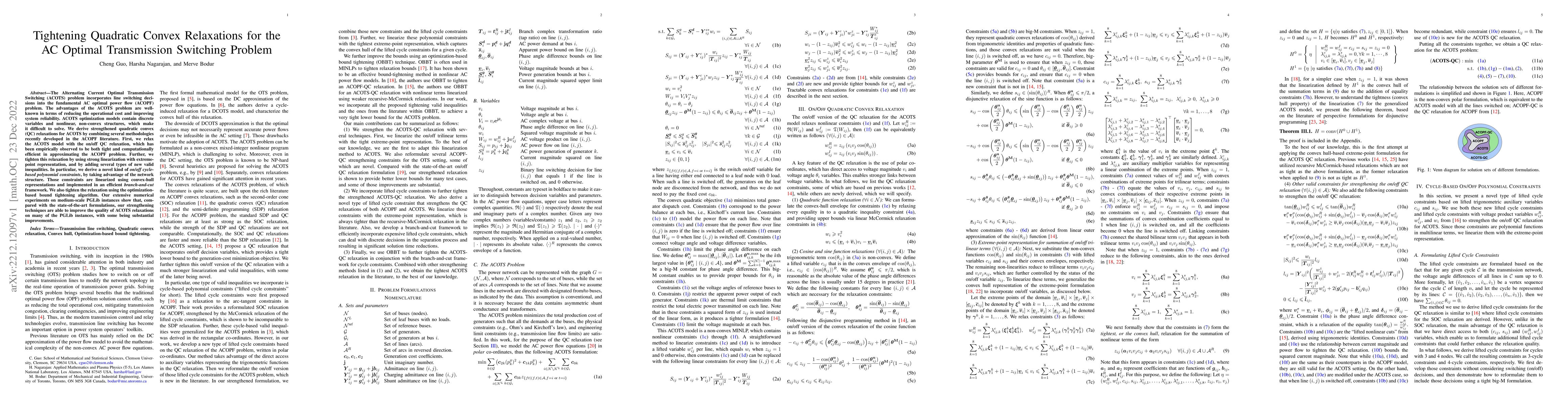 Thumbnail for Tightening Quadratic Convex Relaxations for the AC Optimal Transmission
  Switching Problem