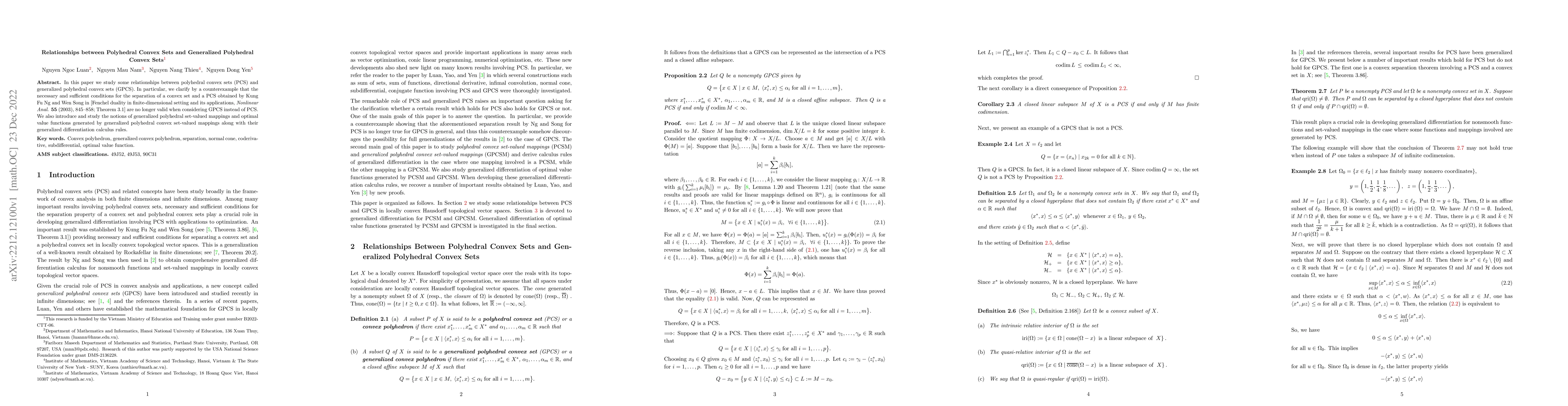 Thumbnail for Relationships between Polyhedral Convex Sets and Generalized Polyhedral
  Convex Sets