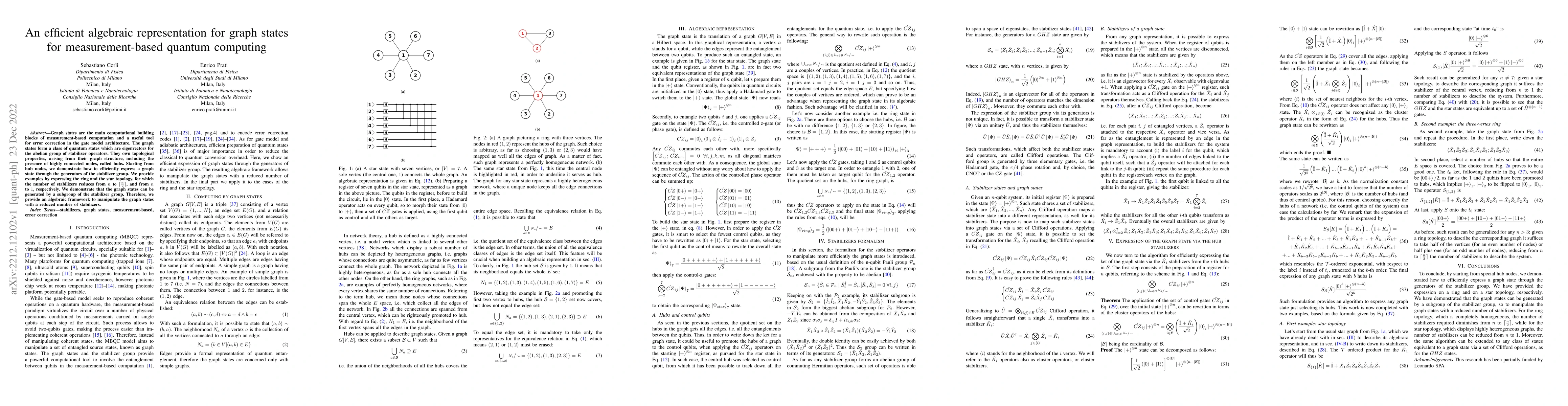 Thumbnail for An efficient algebraic representation for graph states for
  measurement-based quantum computing