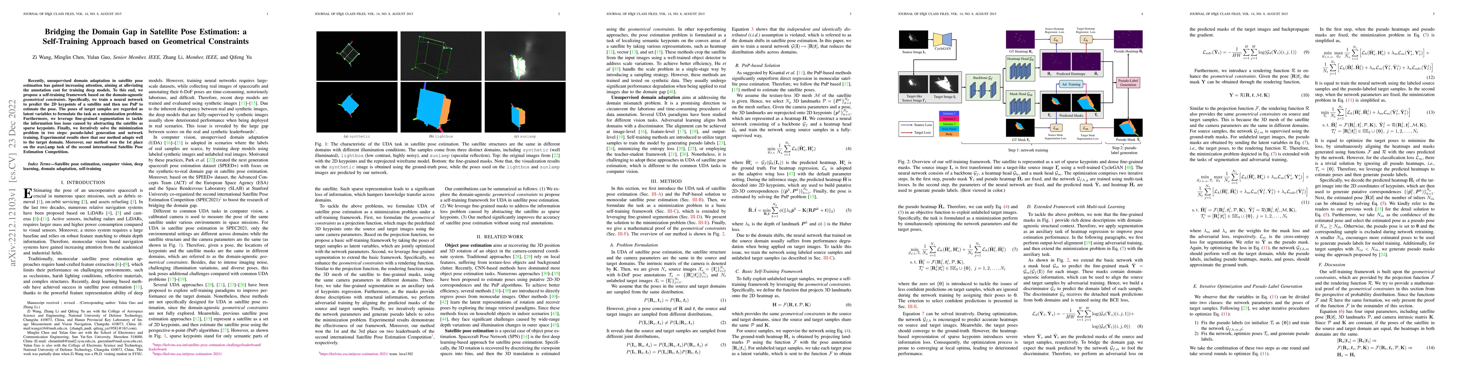 Thumbnail for Bridging the Domain Gap in Satellite Pose Estimation: a Self-Training
  Approach based on Geometrical Constraints