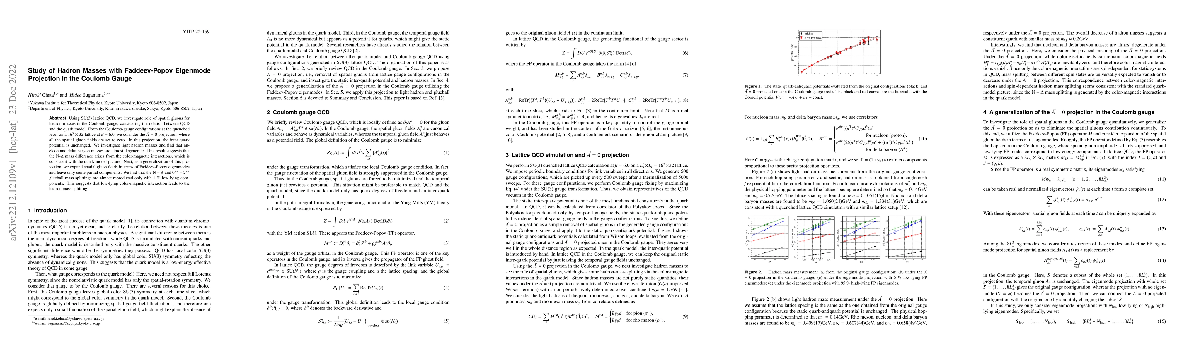 Thumbnail for Study of Hadron Masses with Faddeev-Popov Eigenmode Projection in the
  Coulomb Gauge