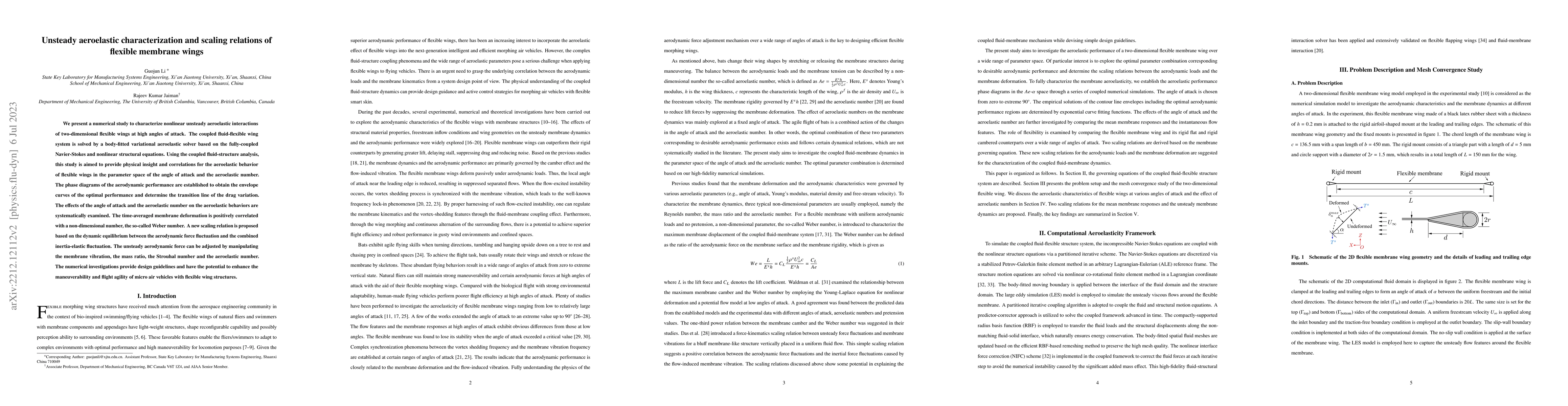 Thumbnail for Unsteady aeroelastic characterization and scaling relations of flexible
  membrane wings