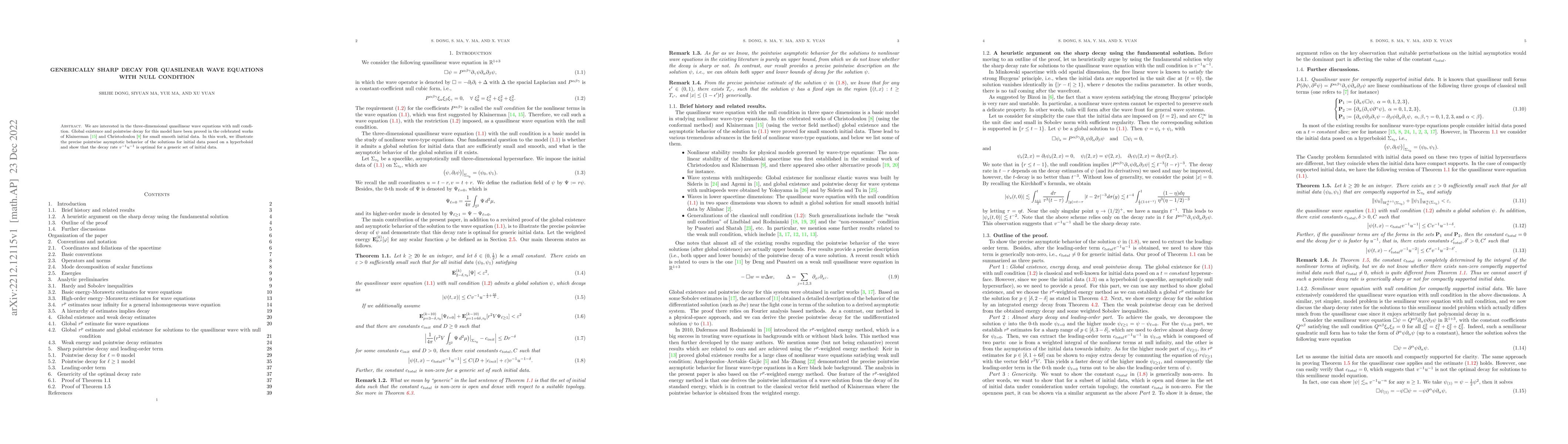 Thumbnail for Generically sharp decay for quasilinear wave equations with null
  condition