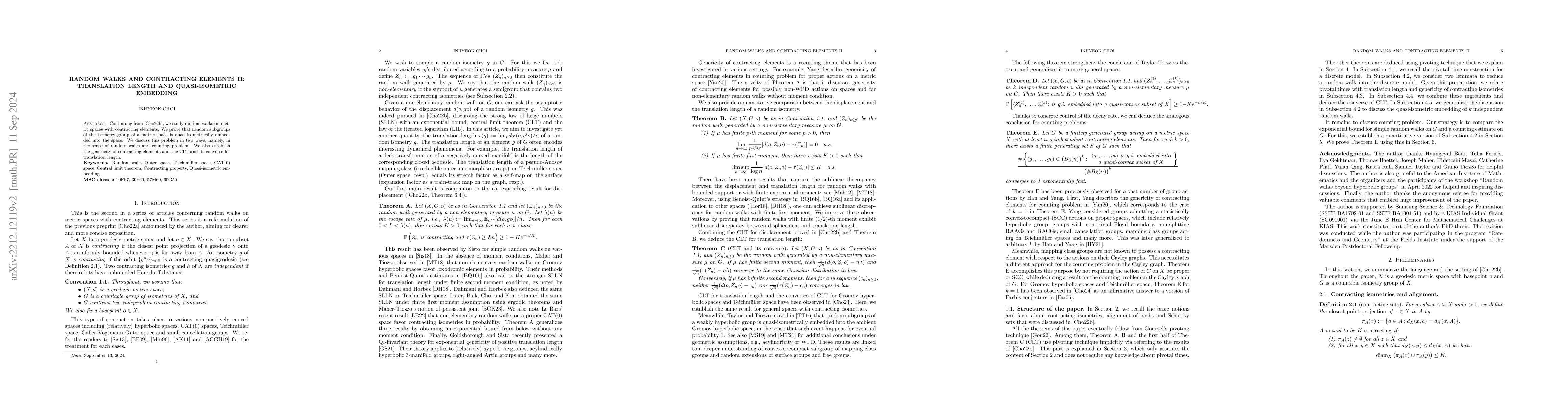 Thumbnail for Random walks and contracting elements II: Translation length and
  Quasi-isometric embedding