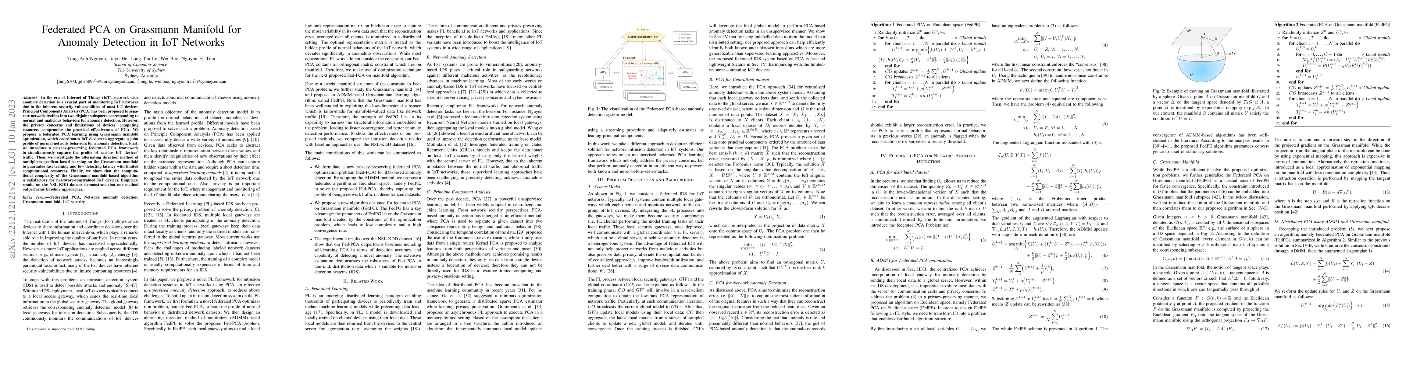 Thumbnail for Federated PCA on Grassmann Manifold for Anomaly Detection in IoT
  Networks