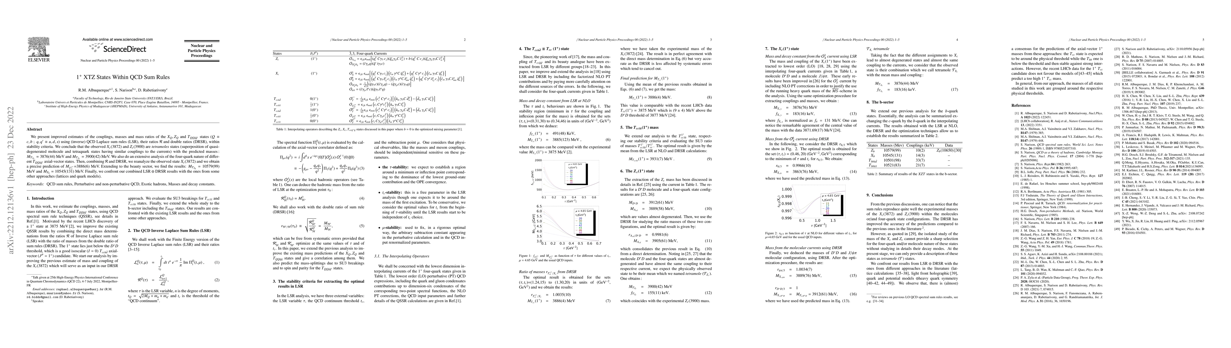 Thumbnail for 1+ XTZ States within QCD Sum Rules