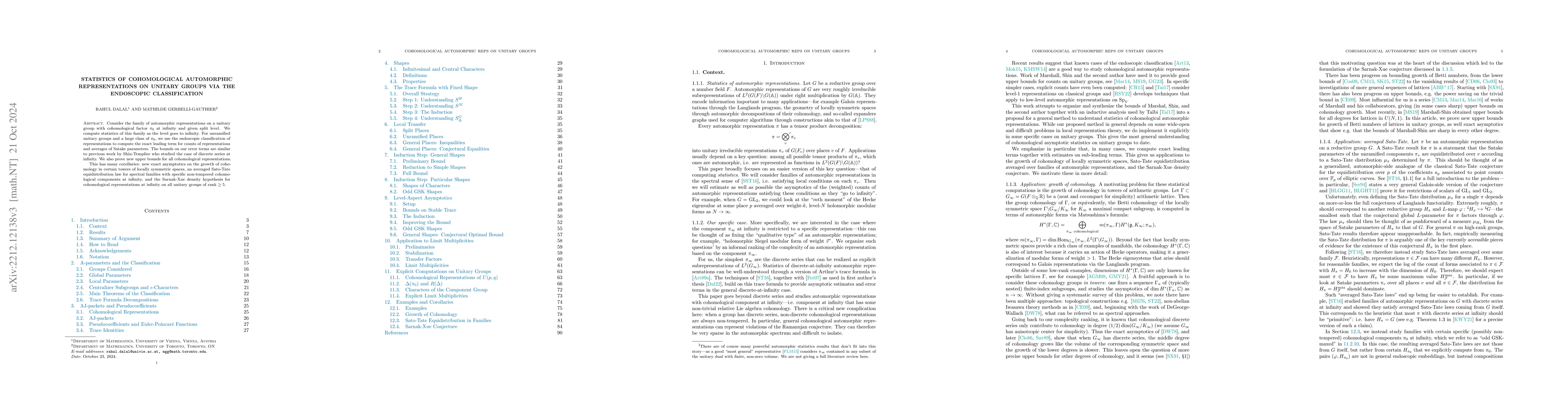 Thumbnail for Statistics of Cohomological Automorphic Representations on Unitary
  Groups via the Endoscopic Classification