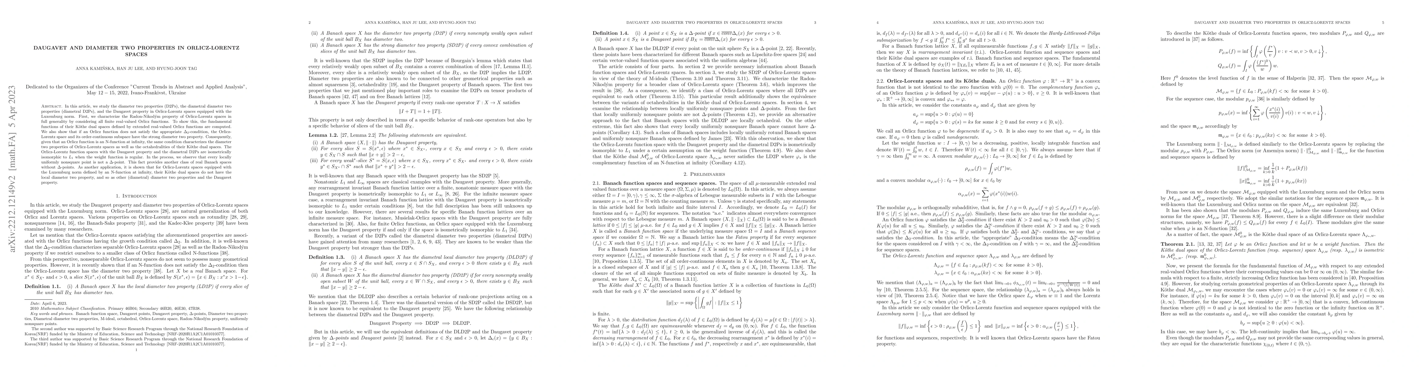 Thumbnail for Daugavet and diameter two properties in Orlicz-Lorentz spaces