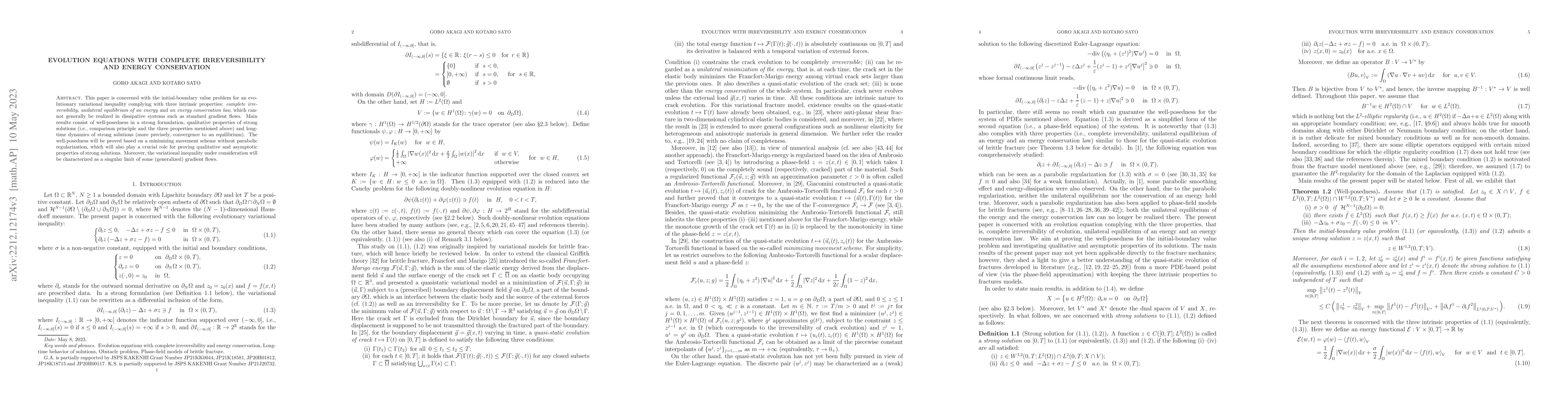 Thumbnail for Evolution equations with complete irreversibility and energy
  conservation