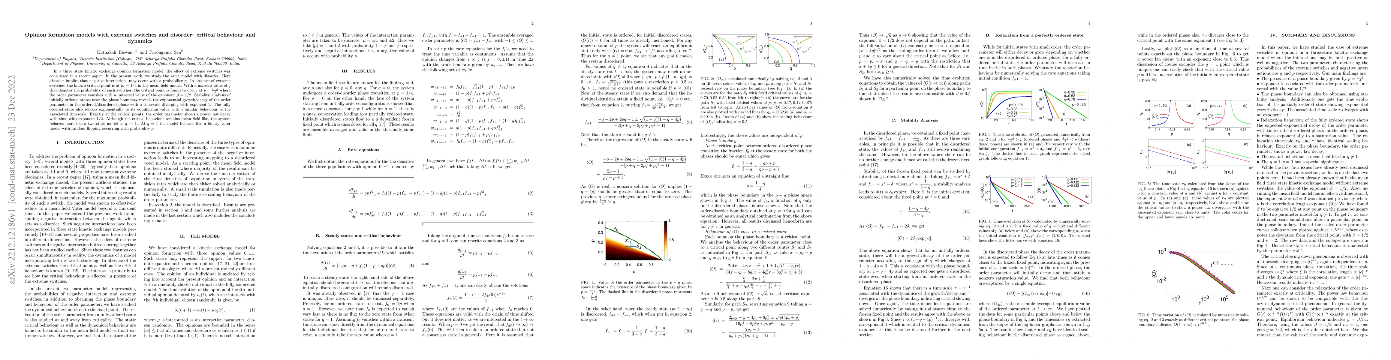 Thumbnail for Opinion formation models with extreme switches and disorder: critical
  behaviour and dynamics