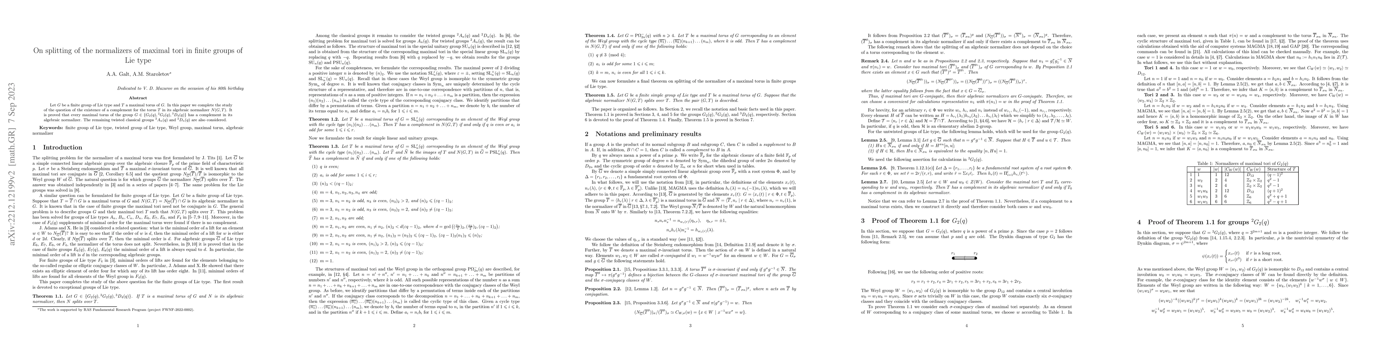 Thumbnail for On splitting of the normalizer of a maximal torus in finite groups of
  Lie type
