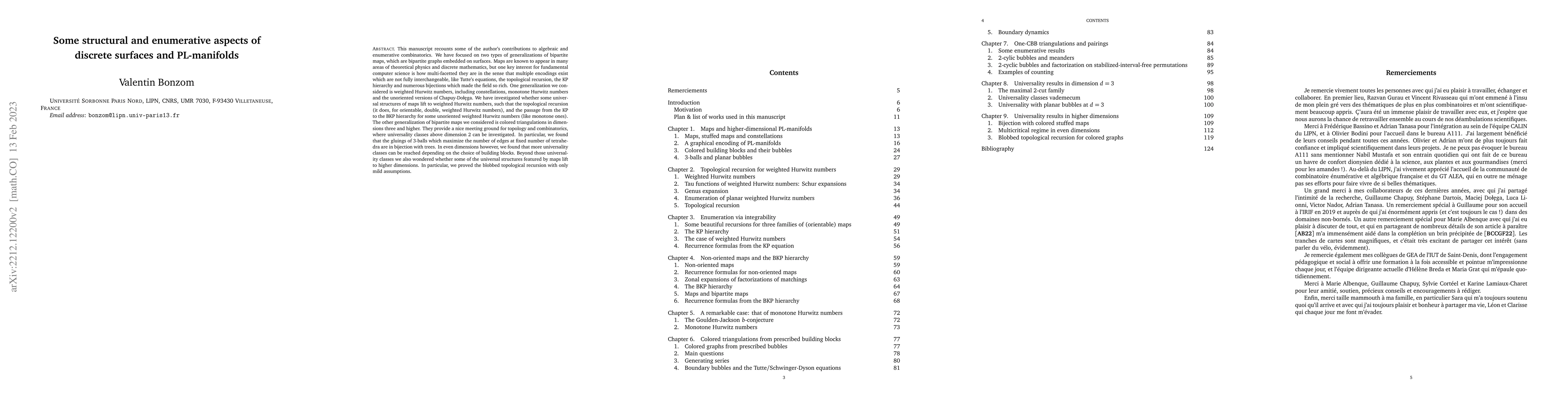 Thumbnail for Some structural and enumerative aspects of discrete surfaces and
  PL-manifolds