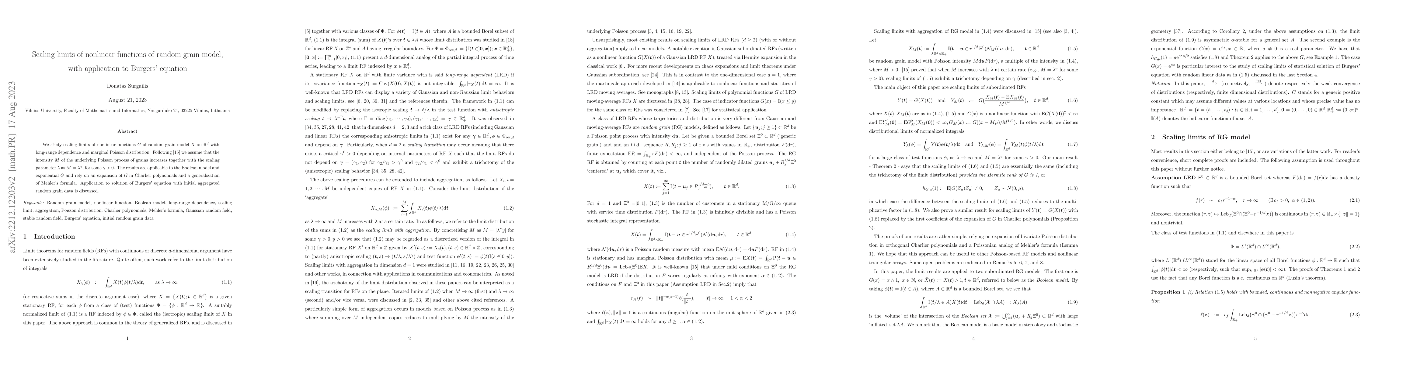 Thumbnail for Scaling limits of nonlinear functions of random grain model, with
  application to Burgers' equation