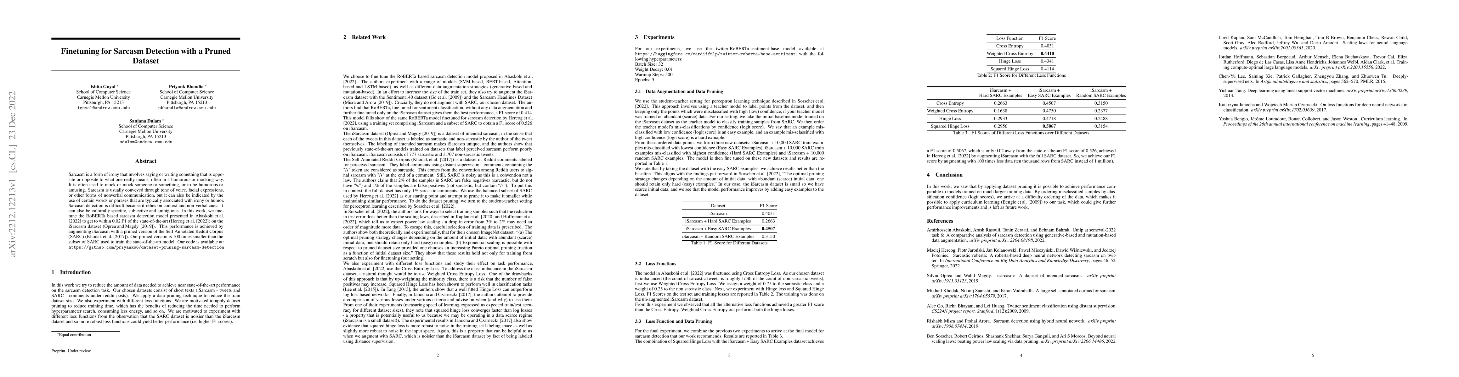Thumbnail for Finetuning for Sarcasm Detection with a Pruned Dataset