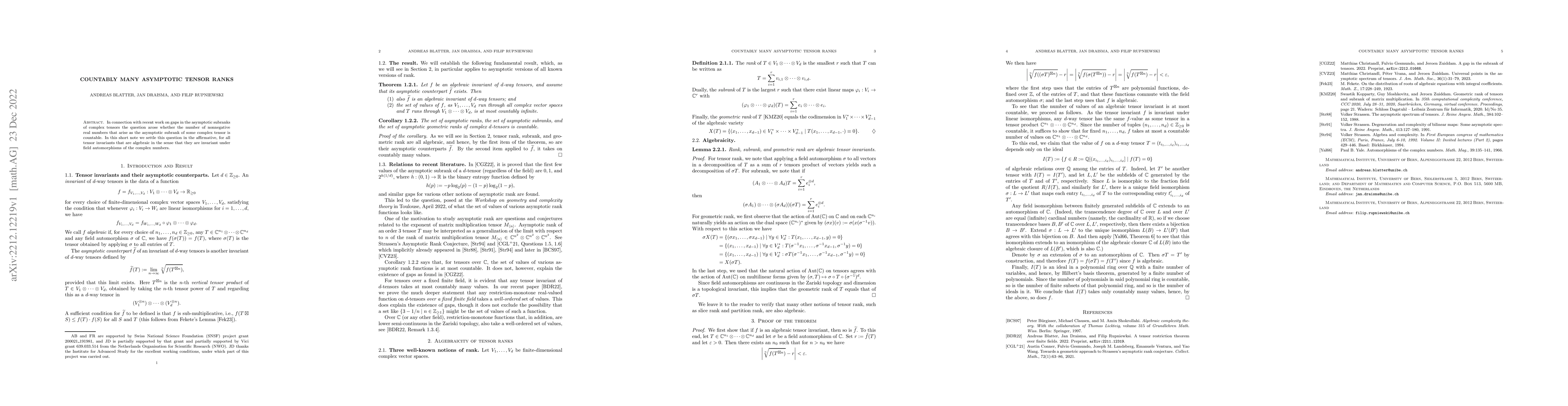 Thumbnail for Countably many asymptotic tensor ranks