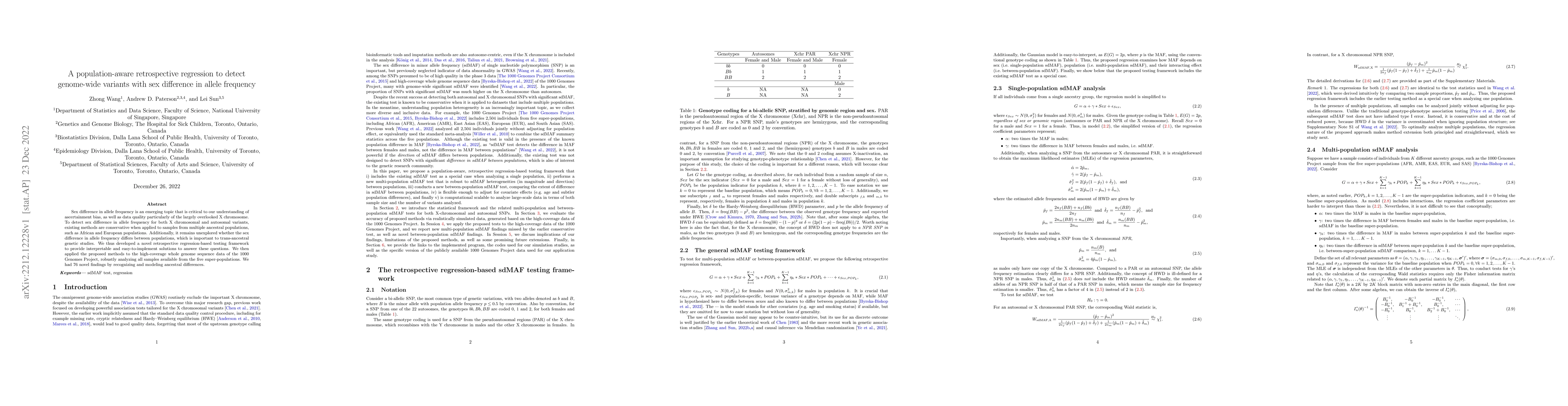 Thumbnail for A Population-Aware Retrospective Regression to Detect Genome-Wide
  Variants with Sex Difference in Allele Frequency