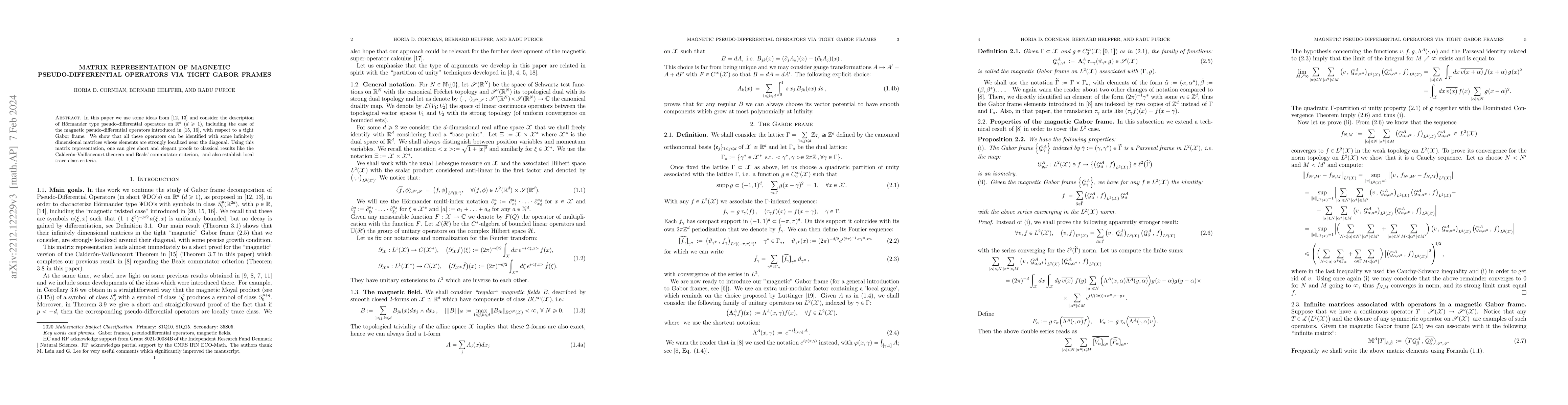 Thumbnail for Matrix representation of Magnetic pseudo-differential operators via
  tight Gabor frames