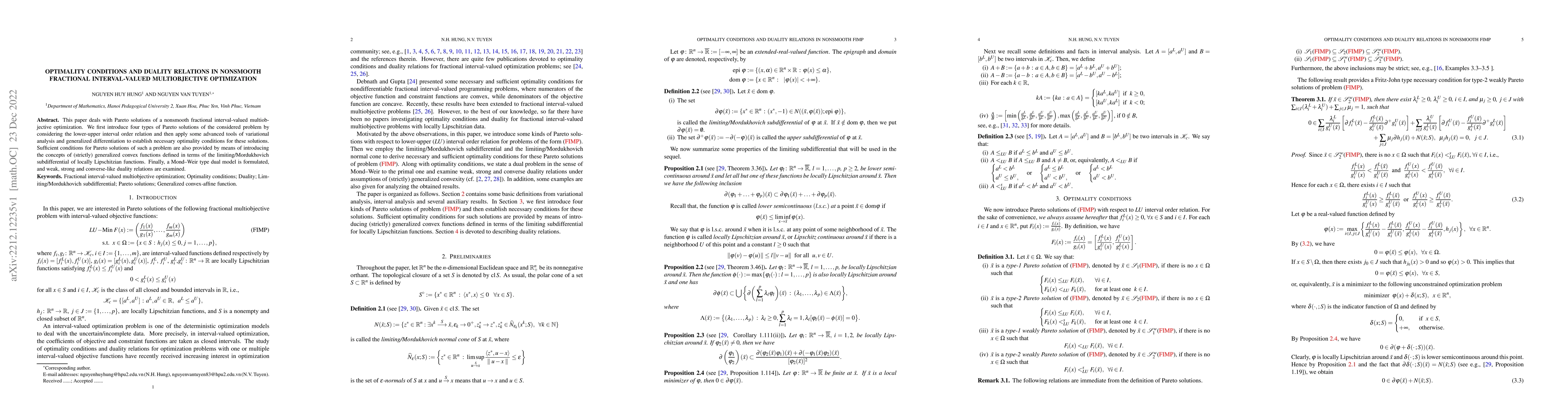 Thumbnail for Optimality conditions and duality relations in nonsmooth fractional
  interval-valued multiobjective optimization
