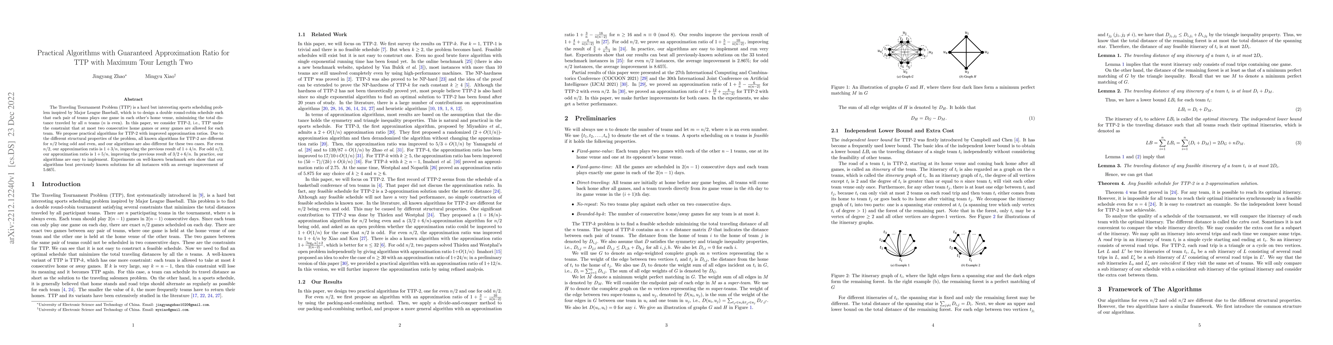 Thumbnail for Practical Algorithms with Guaranteed Approximation Ratio for TTP with
  Maximum Tour Length Two
