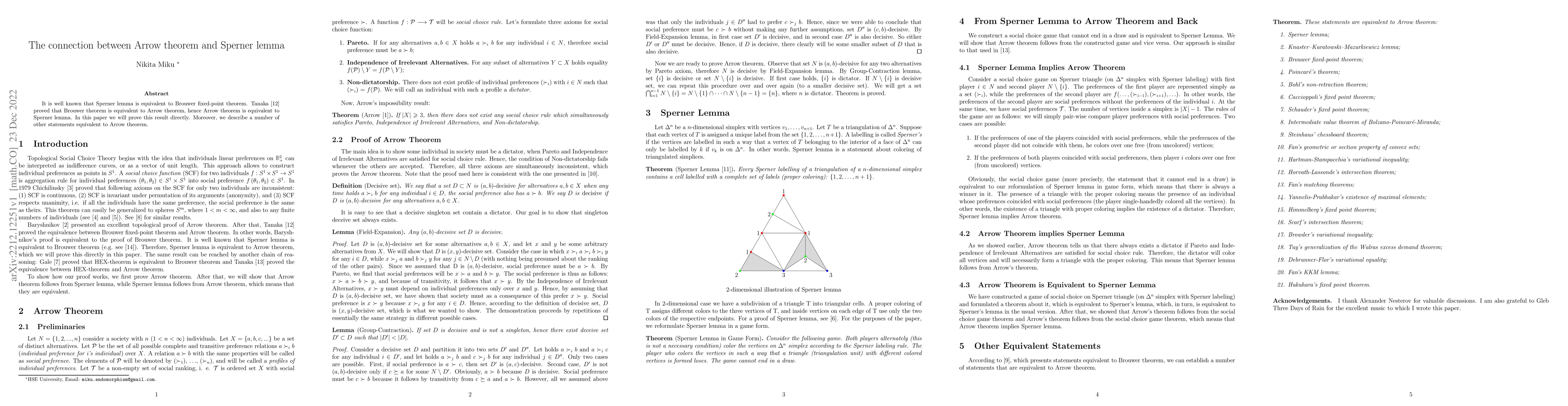 Thumbnail for The connection between Arrow theorem and Sperner lemma