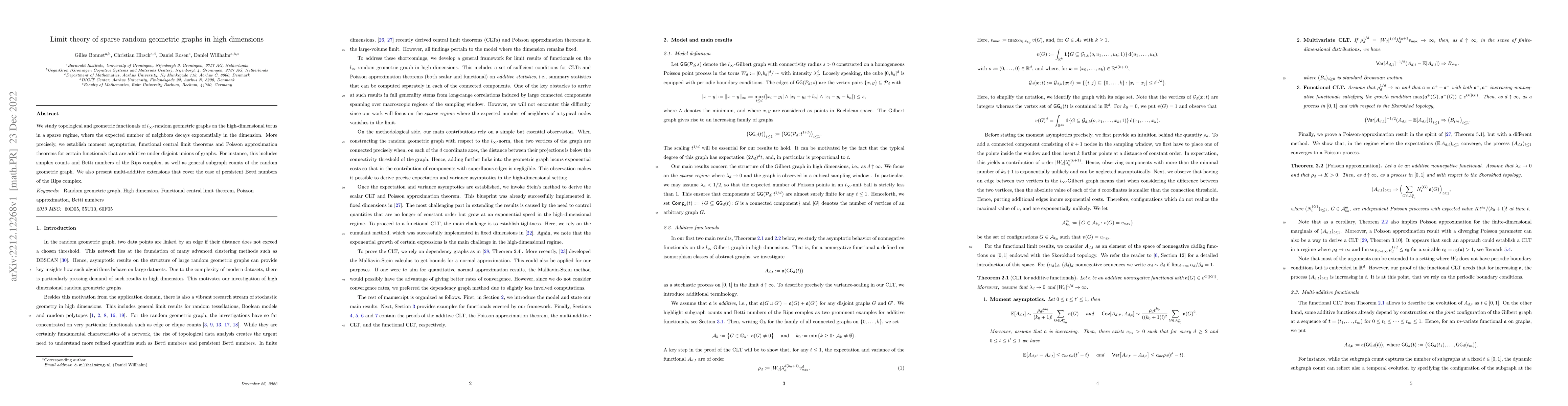 Thumbnail for Limit theory of sparse random geometric graphs in high dimensions
