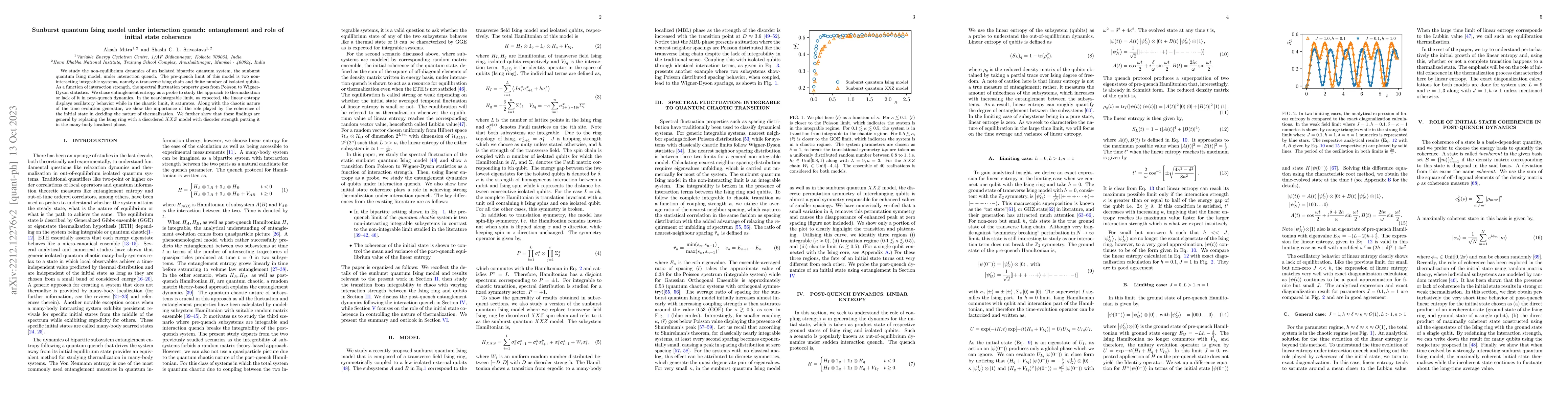 Thumbnail for Sunburst quantum Ising model under interaction quench: entanglement and
  role of initial state coherence