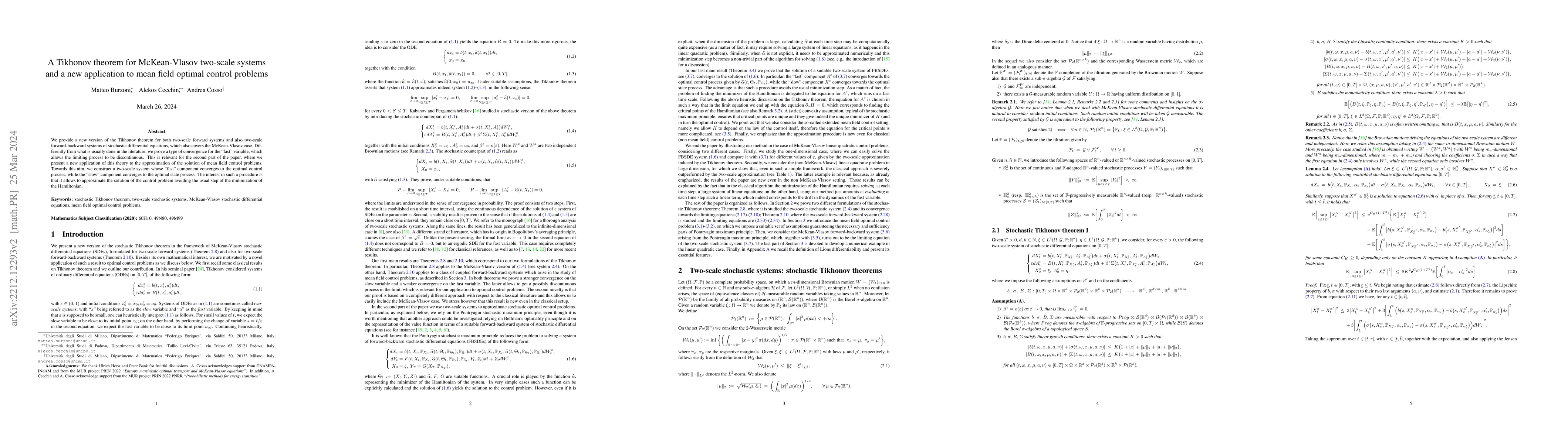 Thumbnail for A Tikhonov theorem for McKean-Vlasov two-scale systems and a new
  application to mean field optimal control problems