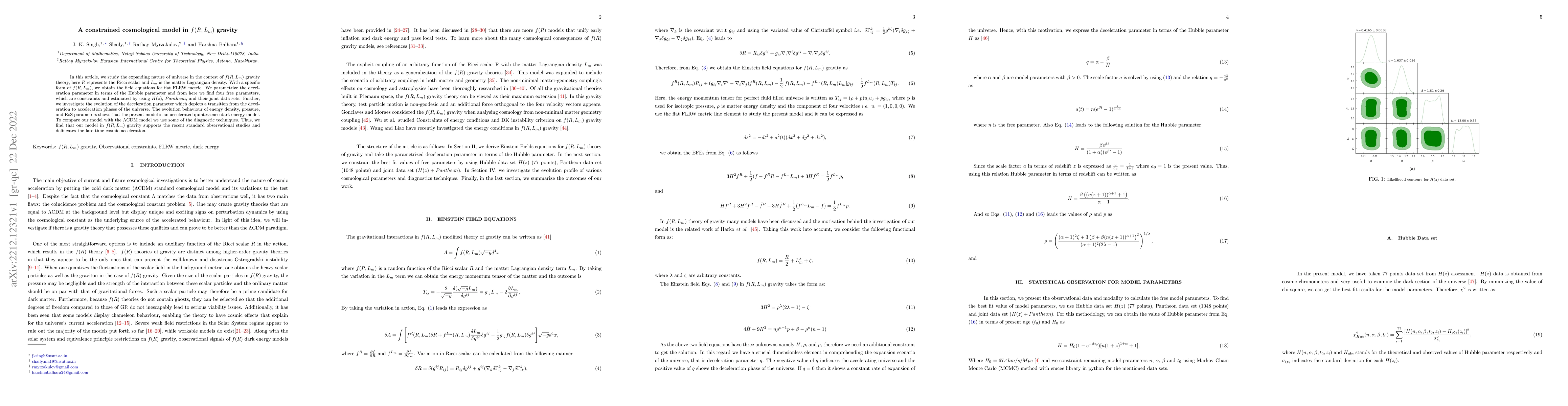 Thumbnail for A constrained cosmological model in $f(R,L_m)$ gravity