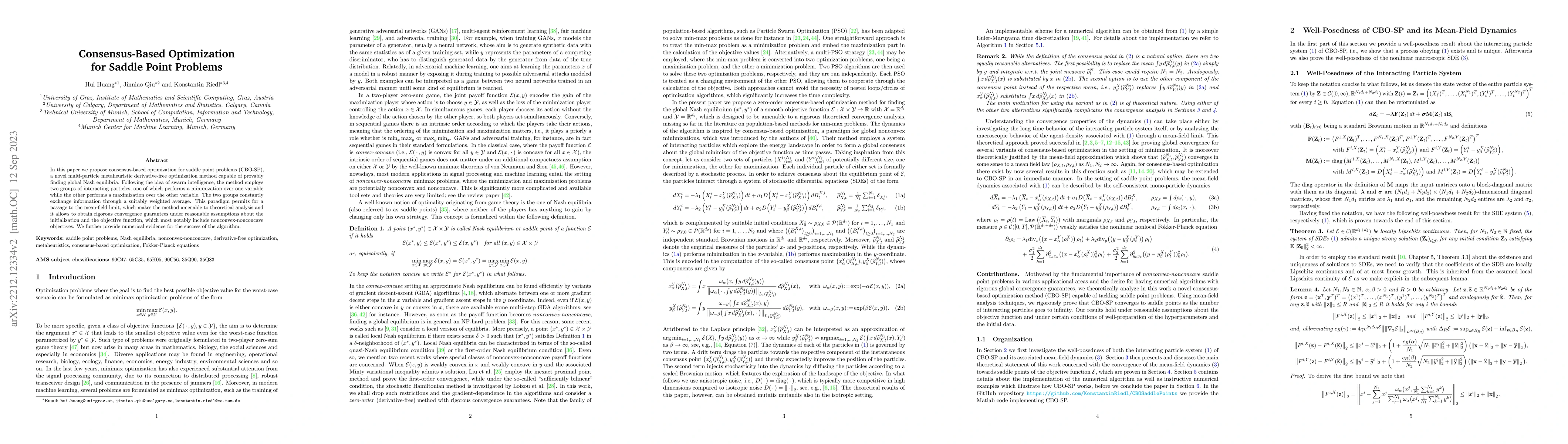 Thumbnail for Consensus-Based Optimization for Saddle Point Problems
